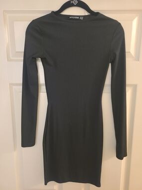 PrettyLittleThing Black Long Sleeve Ribbed Bodycon Dress